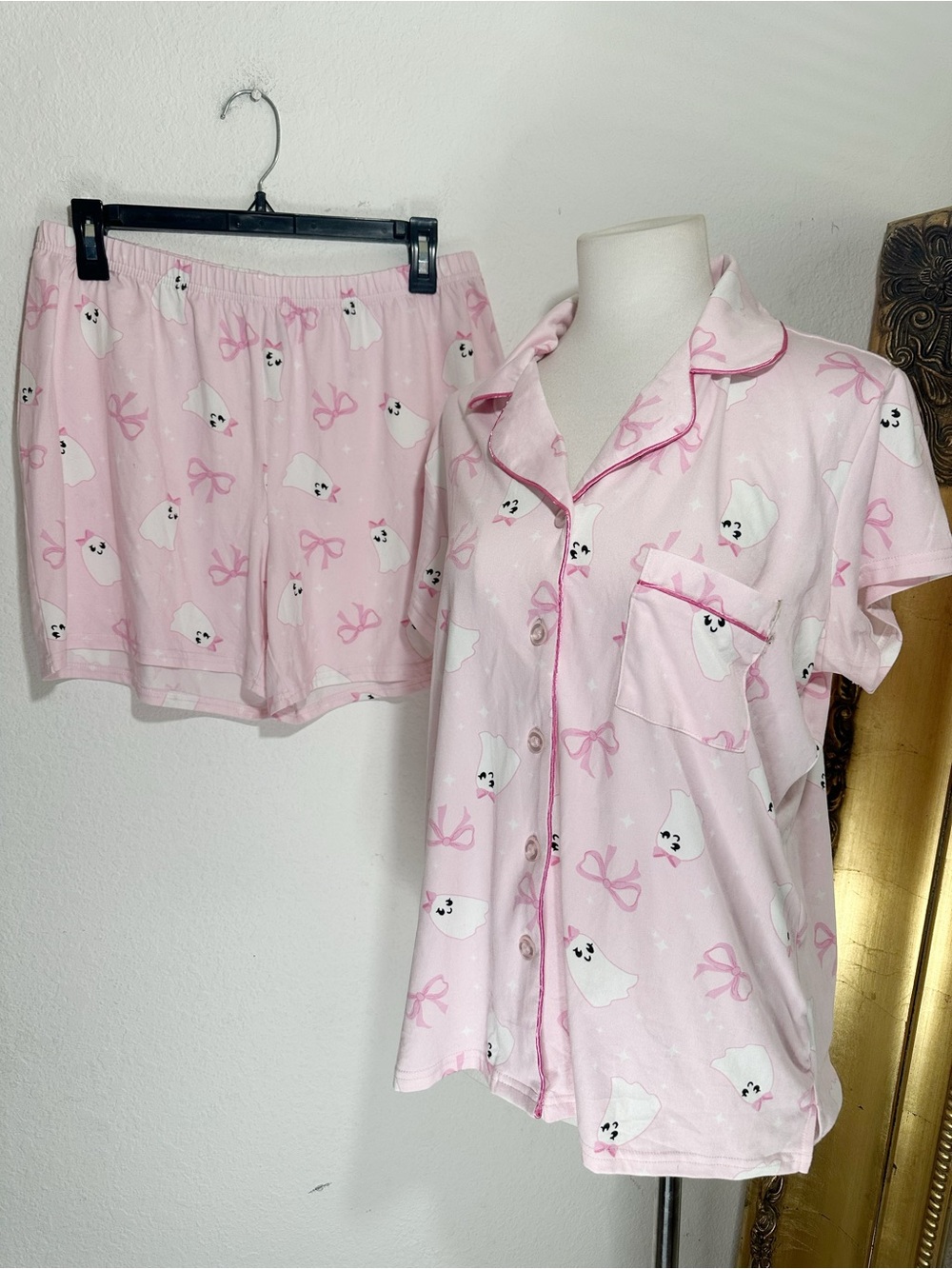 New Marshalls Homegoods Burlington Pink Cowboy Ghost PJ Set Size Medium